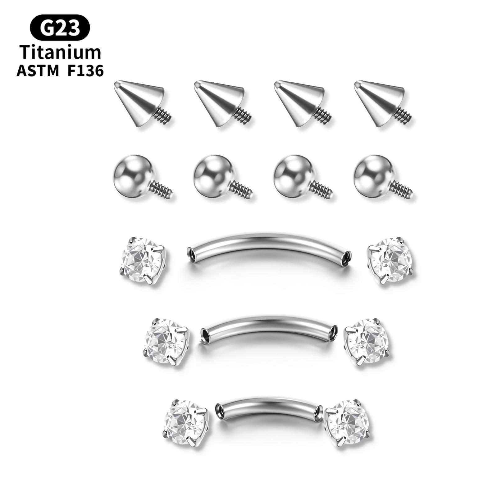Body Jewelry Vertical Labret - 17Pcs/Set Titanium Internal Thread Curved Barbell