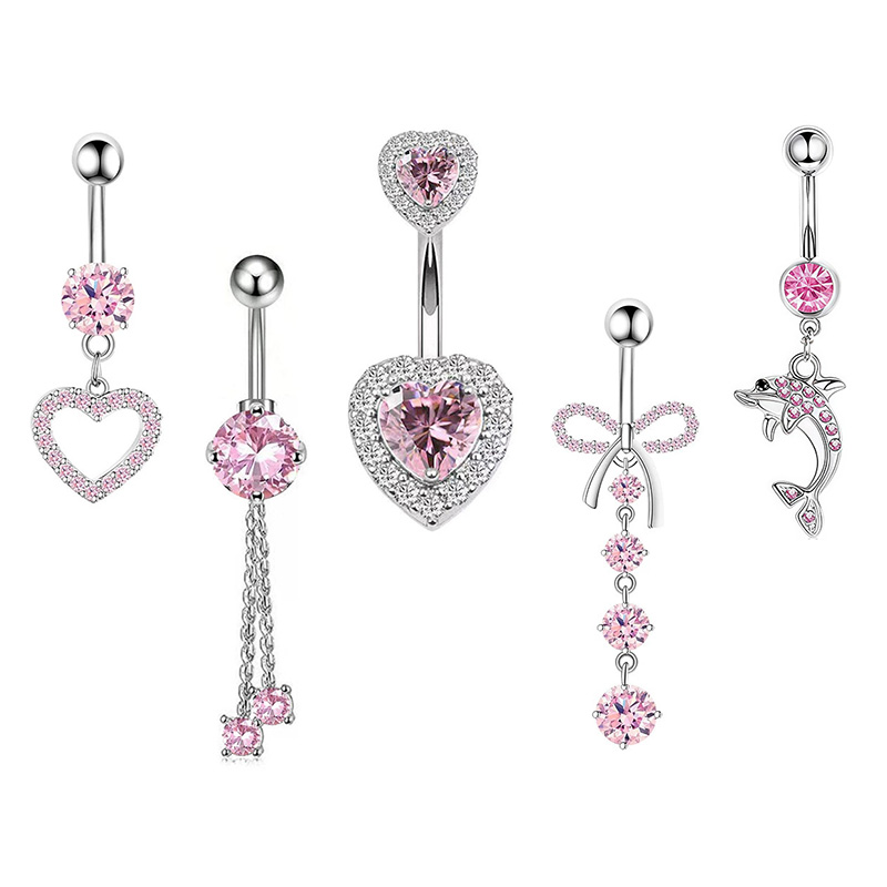Body Jewelry Hoops - 1PCS Pink Crown Belly Button Rings