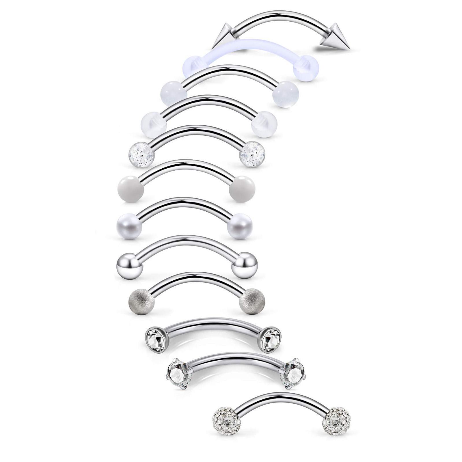 Body Jewelry Vertical Labret - 10/11/12pcs 16G Stainless Steel Curved Barbell