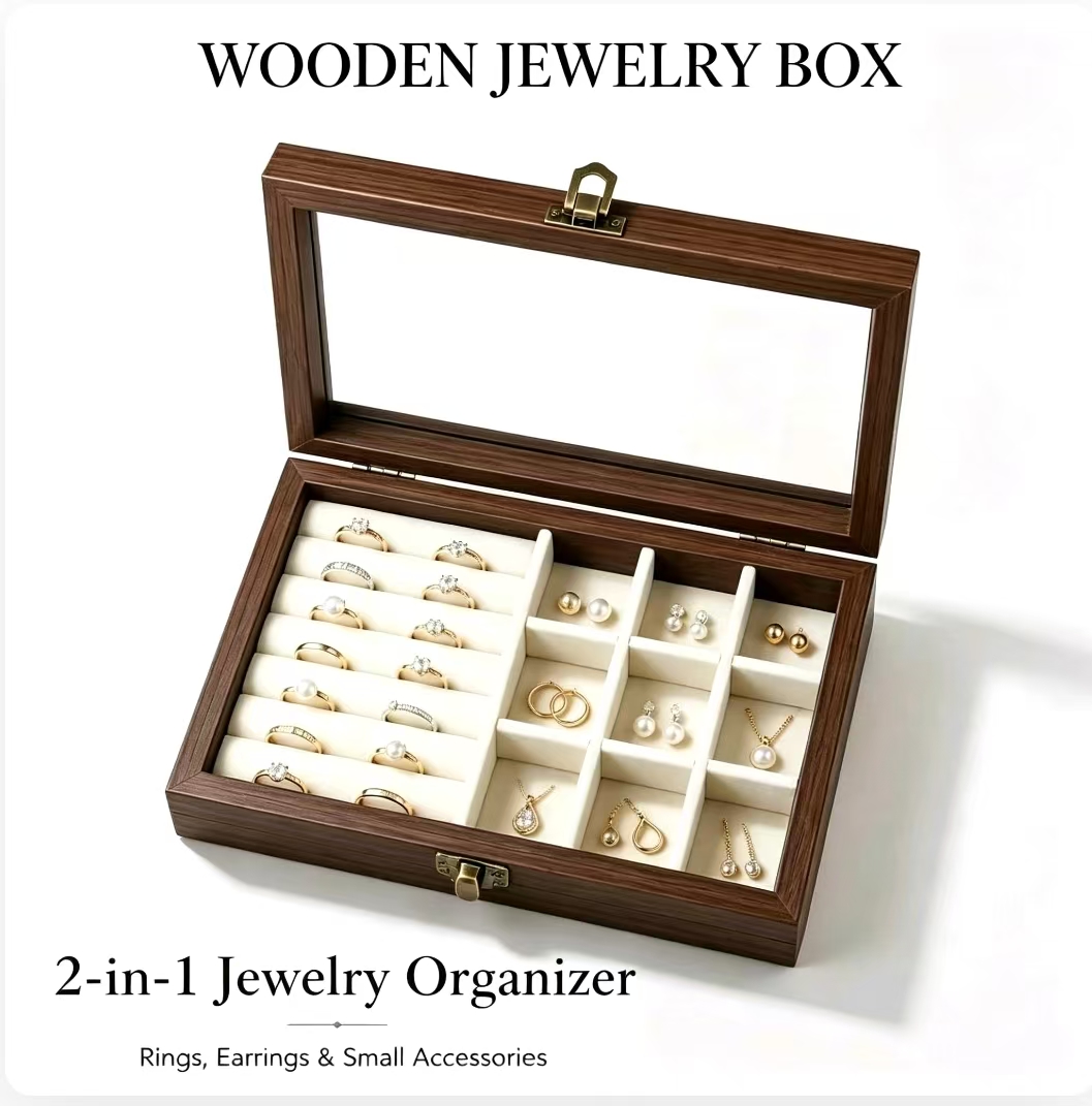 Body Jewelry Organizer - Bedroom Desktop Walnut Pattern Velvet Jewelry