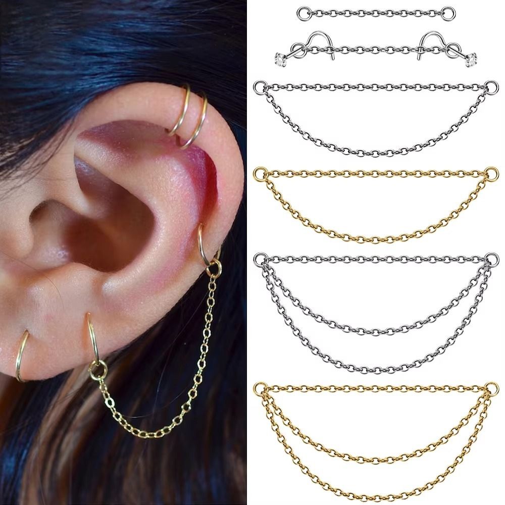 Body Jewelry Piercing - Fashion Titanium Nose Chain Double Chain