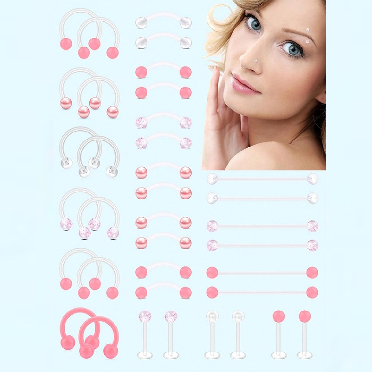 12pcs Clear Pink Industrial Pi - đánh giá và giá Body Jewelry Vertical Labret