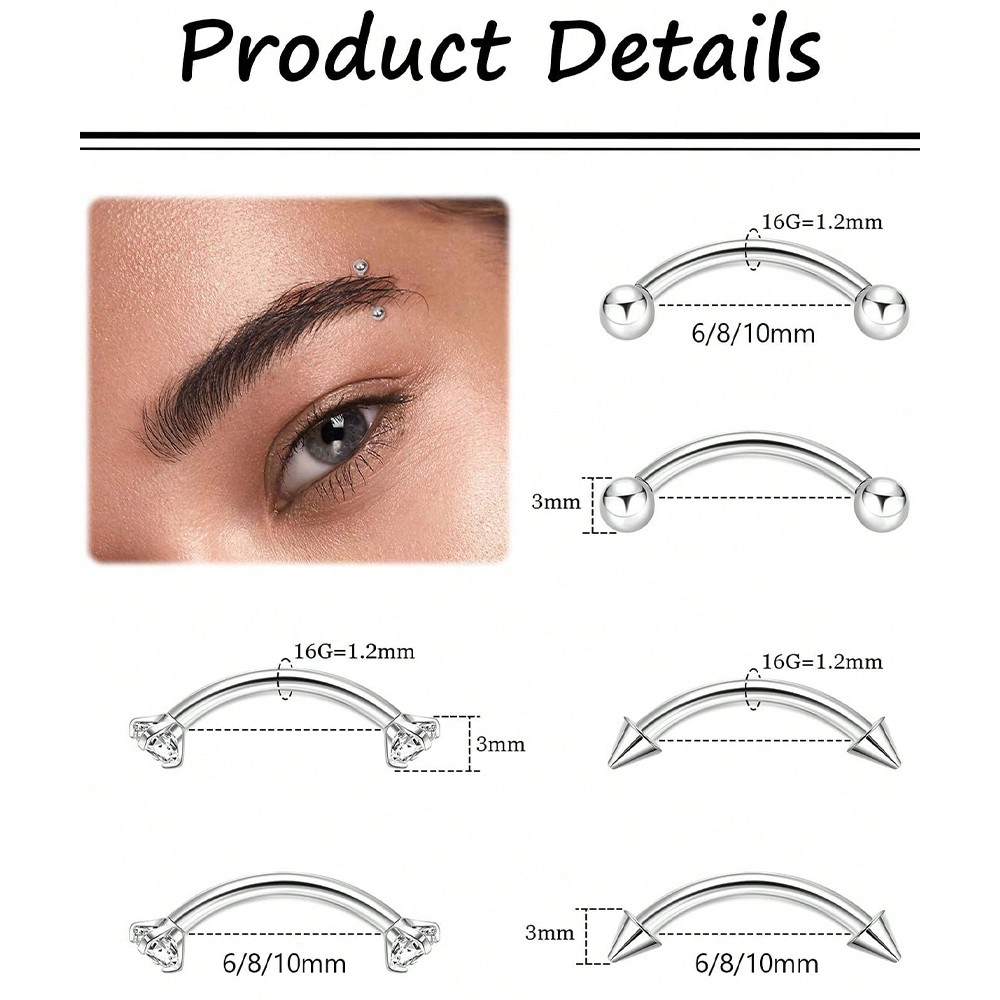 6pcs 16G Stainless Steel Small - đánh giá và giá Body Jewelry Vertical Labret