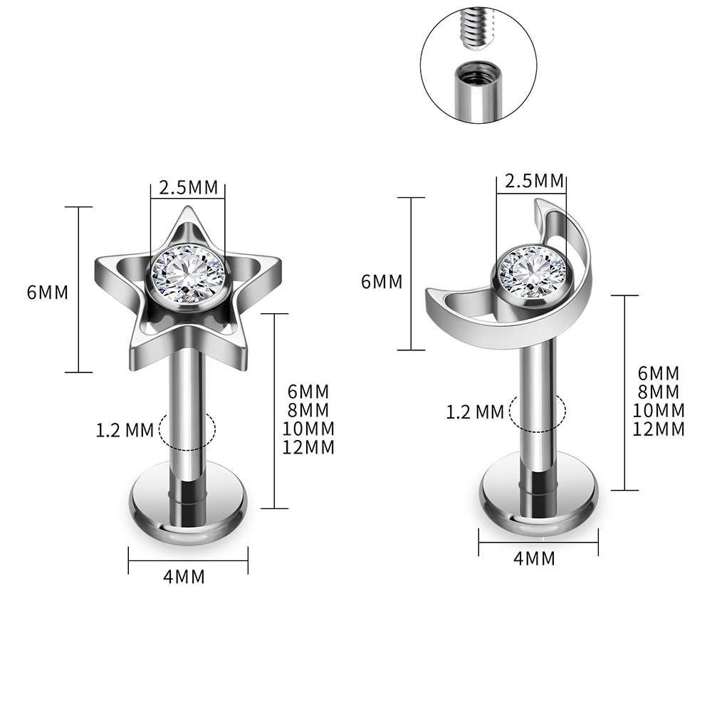 G23 Titanium Star Moon Labret  - đánh giá và giá Body Jewelry Vertical Labret